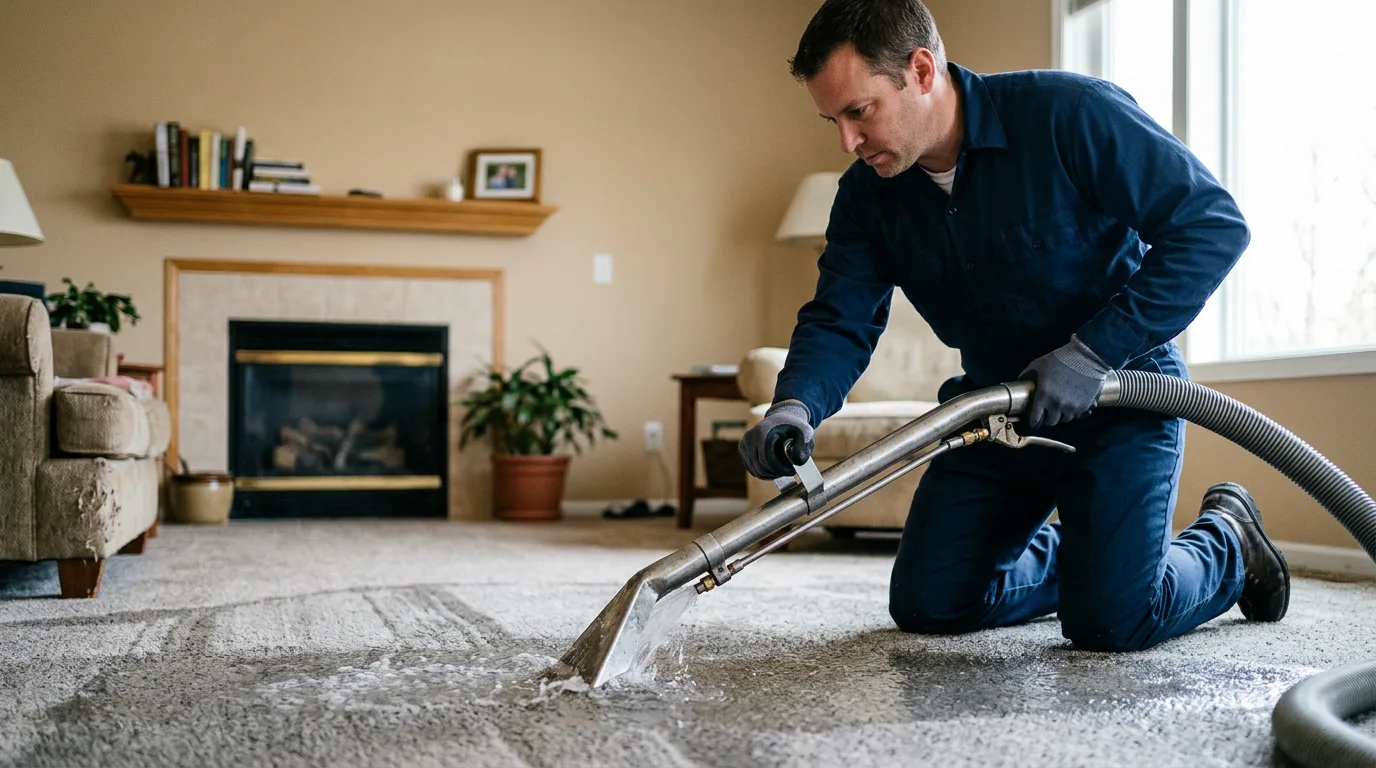 Water damage restoration technician working near Pekin, ND